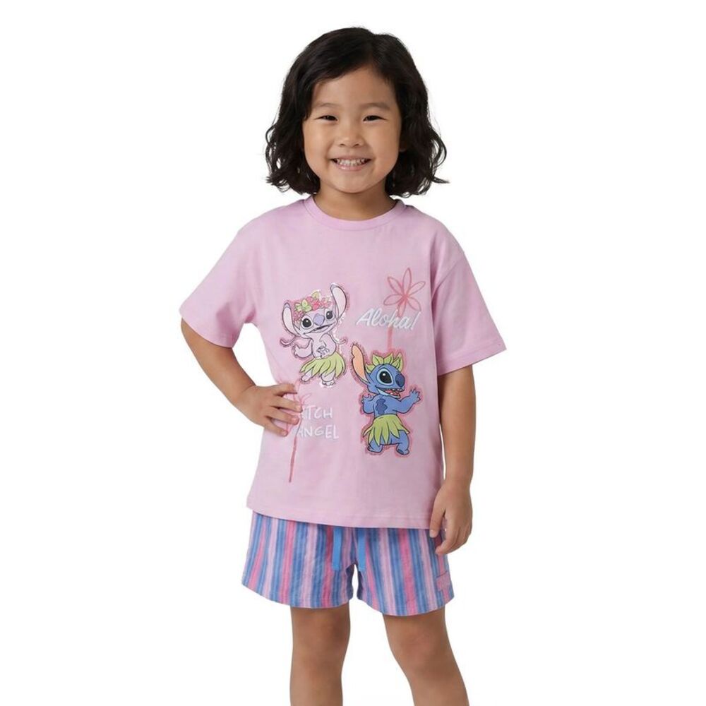 Lilo & Stitch Girls Aloha Angel Cotton T-Shirt & Shorts Set / Pink